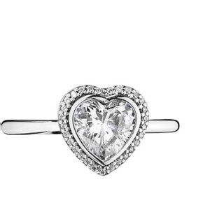 PANDORA- Heart Shaped Sparkle Ring Size 50 - Sterling Silver S925 ALE, Authentic